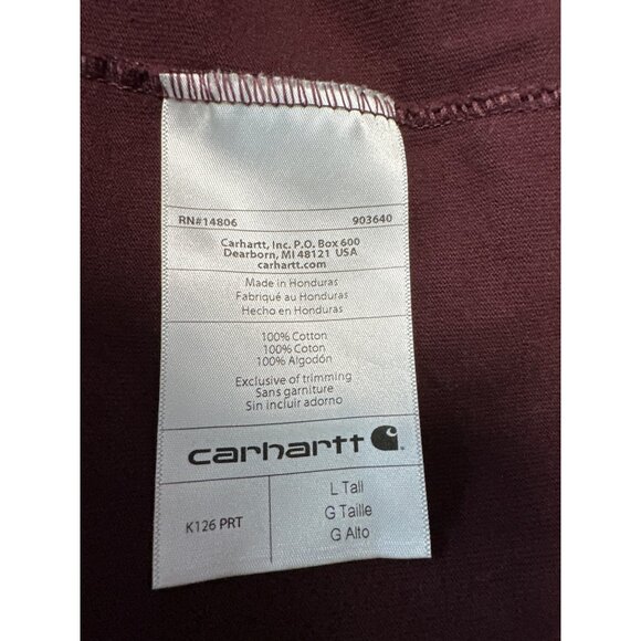 Carhartt Mens Loose Fit Long Sleeve Pocket T-Shirt Burgundy Size L Tall - Picture 6 of 8